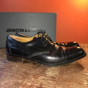 Johnston & Murphy Hartley Plain Black Dress Shoe Oxford Mens 10.5 M Leather
